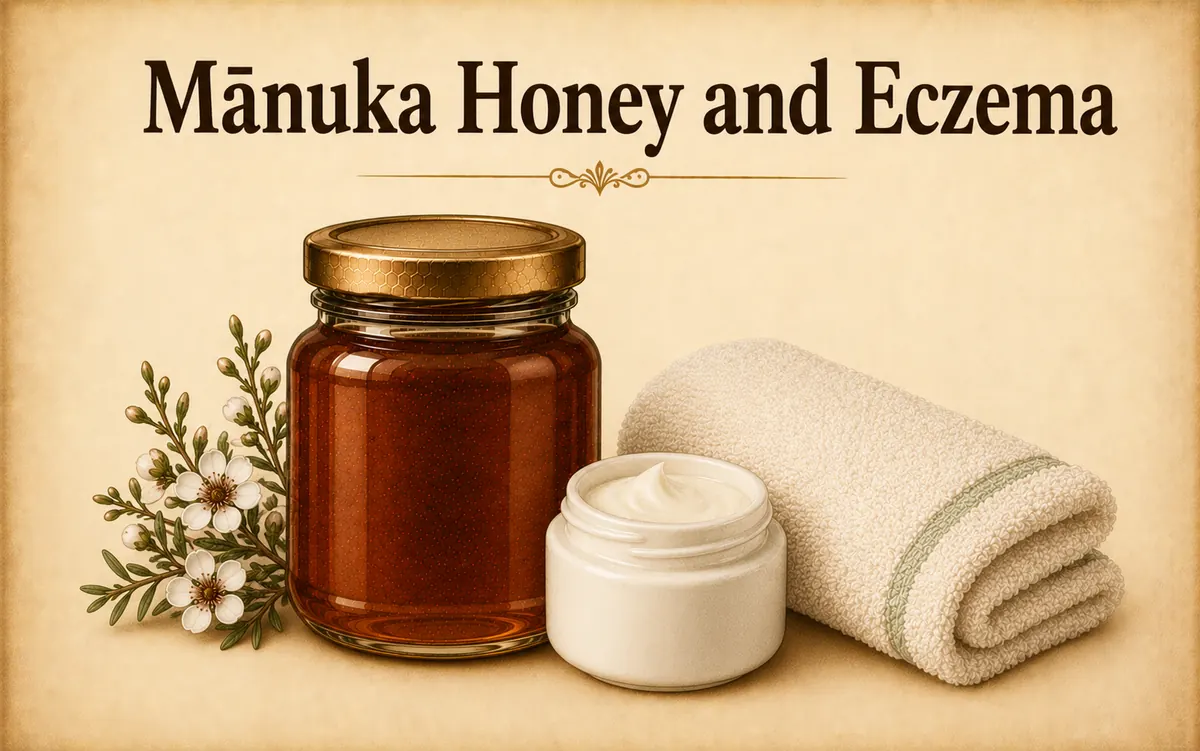 Manuka honey and eczema: jar with cream jar and washcloth