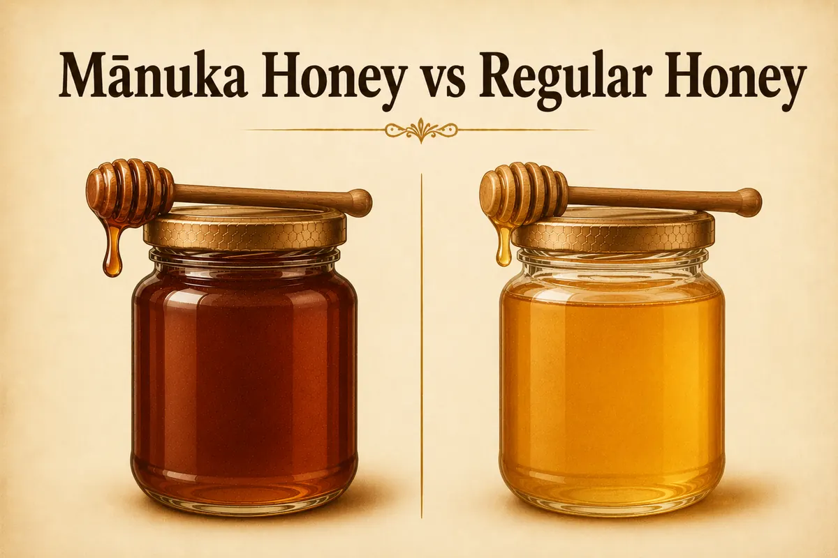 Manuka honey vs regular honey: two jars side by side